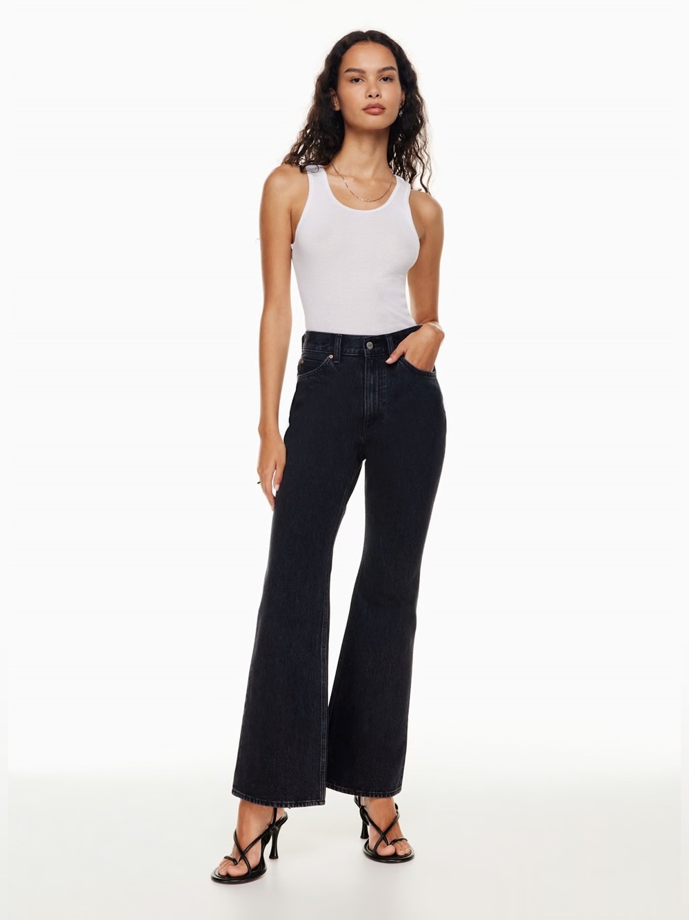 Denim Forum Aritzia The Marlene '60s High Rise Flare 30L Size 25 Black Dark Fall